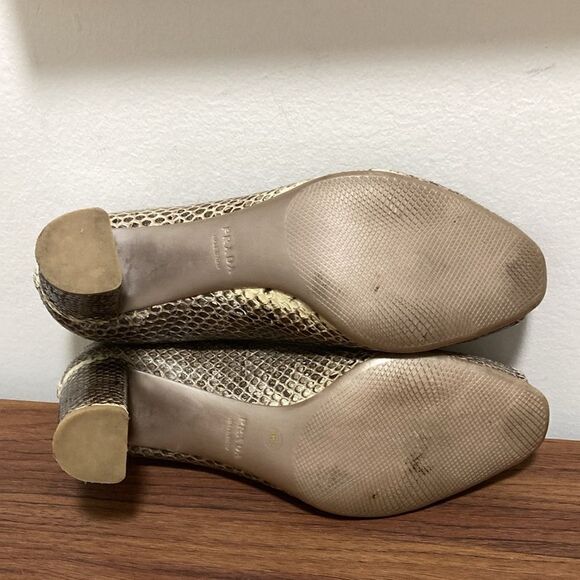Prada Snakeskin Peep Toe Pumps with Block Heels. Size EU 36.5. - Picture 7 of 9
